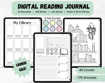 Diario di lettura digitale, recensione di libri e tracker di lettura, diario di lettura Goodnotes, libreria digitale, pianificatore di lettura per amanti dei libri per iPad