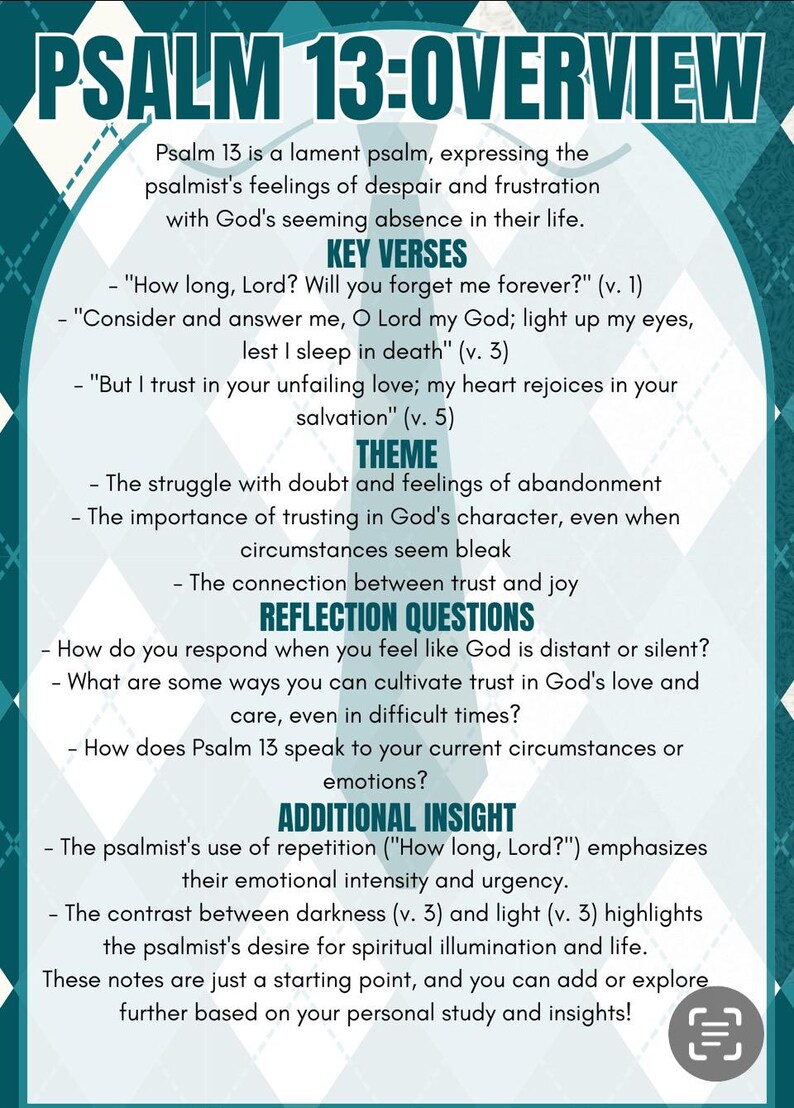 Psalm 13 Bible Study Printable Scripture Reflection Page Encouragement ...