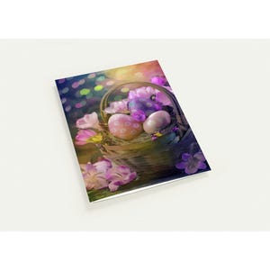Carte de Pâques d'inspiration vintage - Panier floral et œufs pastel
