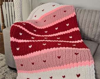 Chunky Knit Blanket Pattern: Blanket of Hearts | Valentine Themed Chunky Knit Blanket Pattern | Chunky Blanket Pattern  (Digital Download)