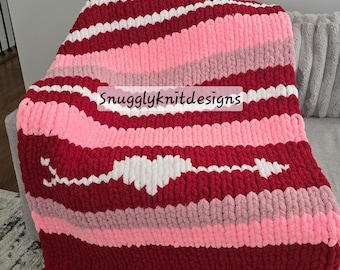 Chunky Knit Blanket Pattern: Cupid Chunky Knit Blanket | Valentine Themed Chunky Knit Blanket Pattern | Chunky Blanket Pattern  (Digital Dow