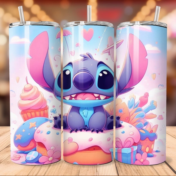 Stitch PNG tumbler wrap 20 oz| Tazza da viaggio | Bicchiere | Design digitale | Bicchiere colorato Design sublibazione