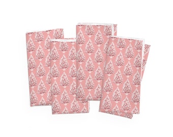 Napkins: Christmas Trees in White on Pink