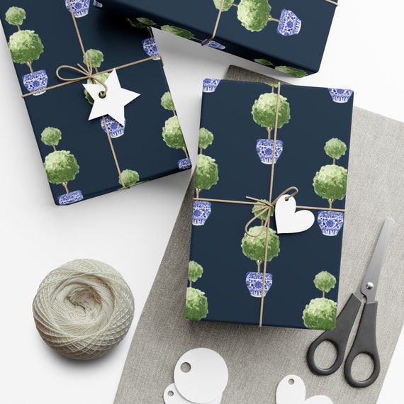 Wrapping Paper: Chinoiserie Topiary in Navy christmas, Holiday