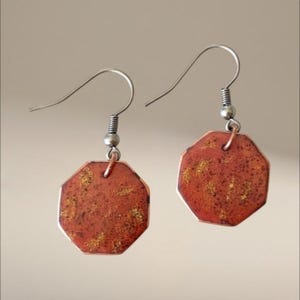 Amber Hearth Octagon Dangles – Copper & Transparent Enamel with Gold Mica