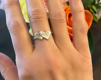 Sterlingzilveren ring met 2 harten