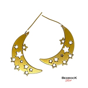 Gold Moon and Stars Dangling Earrings | Celestial Jewelry