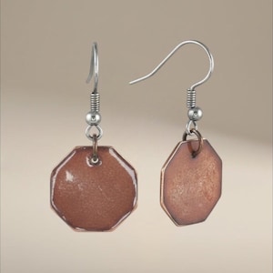 Autumn Hearth Octagon Dangles – Copper & Transparent Enamel with Gold Mica