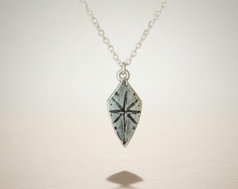 Compass Rose Necklace, Sterling Silver Oxidized Pendant, Hand Engraved Star Charm