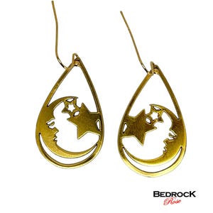 Gold Moon Gazing at the Stars Dangling Earrings | Celestial Jewelry