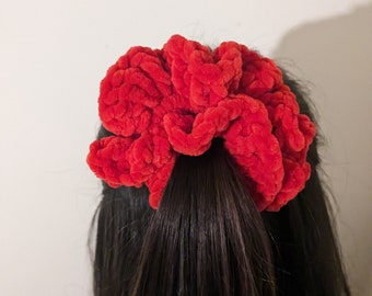 Red velvet crochet scrunchie handmade