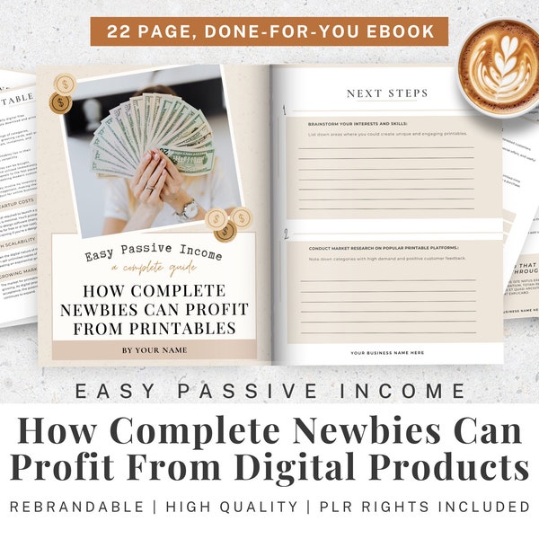 Done For You, Plr E Book For Digital Products, Passive Income Ebook For Selling Prinatbles On Etsy, Beige Editable Ebook Template