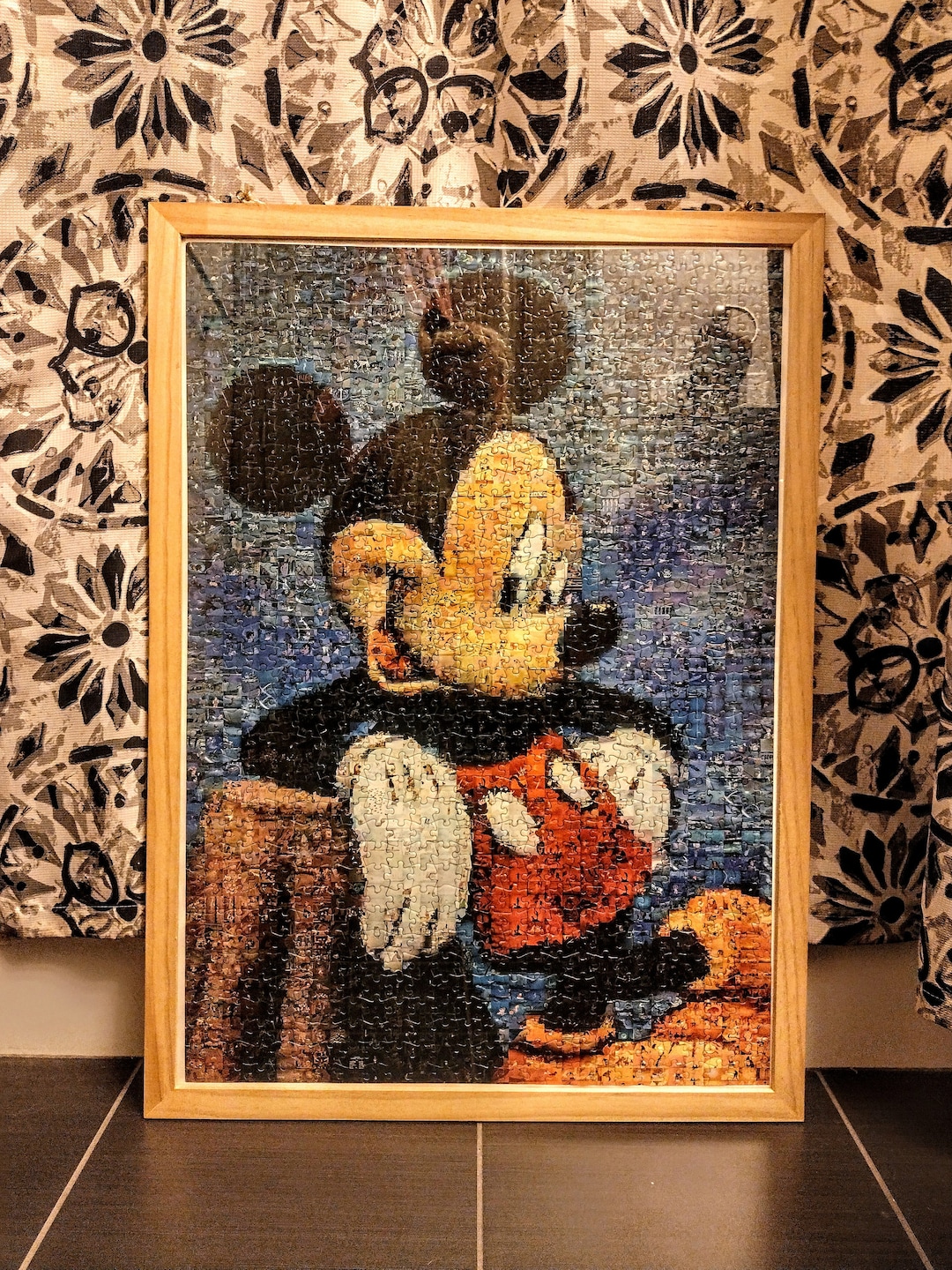 Huge Vintage Mickey Mouse Puzzle Completed - Wooden Frame Under