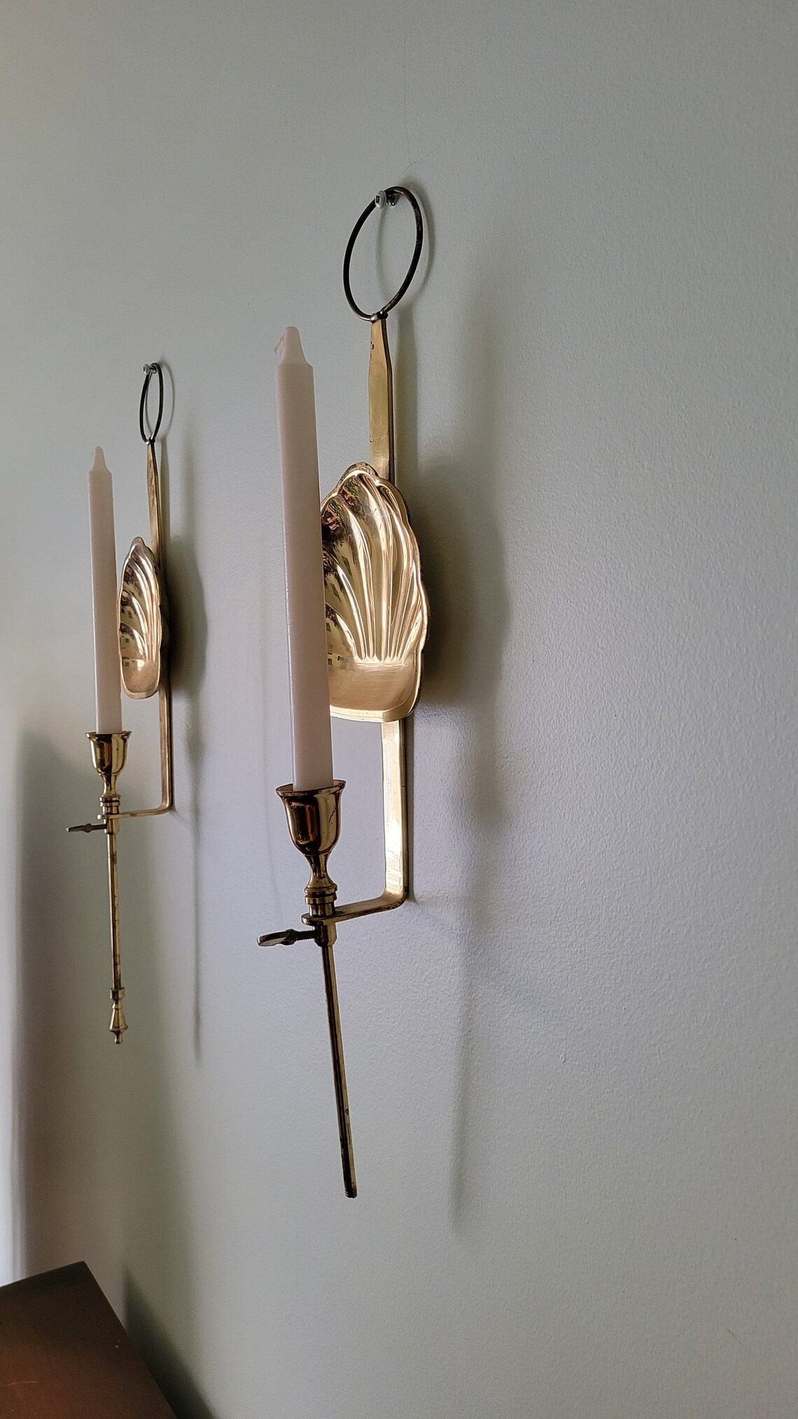 Pair of Large Brass Seashell Sconces Art Deco, Vintage Wall Hanging ...
