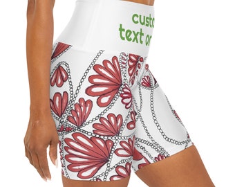 Custom Flowered High Waisted Yoga Shorts,custom yoga short,floral short