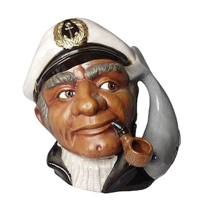 70s Stoneware Pottery New England Whaler brown skin sea Captain planter decor 9&quot;