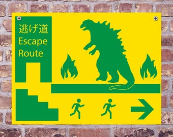 Genial señal de advertencia de aluminio de ESCAPE DE GODZILLA DE LA MONARCA