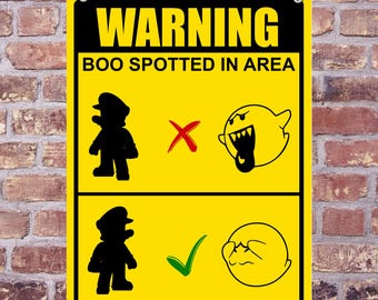 Señal de advertencia de aluminio de Super Mario Boo