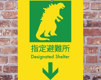 Genial señal de advertencia de aluminio MONARCH GODZILLA SHELTER 2