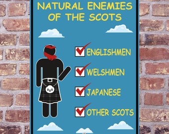 Funny SCOTS NATURAL ENEMIES Aluminum Warning Sign