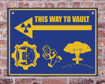 Genial señal de advertencia de aluminio con flecha izquierda de FALLOUT VAULT