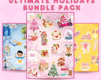 Holidays Digital Sticker Bundle | Christmas, Hanukkah & New Years Eve Cute Kawaii Digital Stickers Goodnotes Stickers Planner Stickers PNG