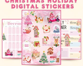 Kawaii Christmas Digital Stickers | Planner, Goodnotes (PNG & PDF)