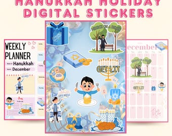 Hanukkah Kawaii Digital Stickers | Planner Goodnotes (PNG)