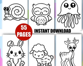 55 divertidas páginas para colorear de animales para niños de preescolar y educación en casa (descarga digital)