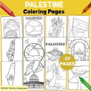 Página para colorir da bandeira da Palestina para baixar, mapa da Palestina para imprimir para crianças, Gaza desenhada à mão, arte digital islâmica palestina, pintura islâmica