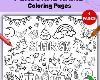 Custom Unicorn Name Coloring Page, Personalized Kids Art (Digital Download)