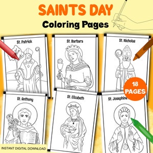 Catholic Saints Coloring Activity, Printable Saints Coloring Pages, Instant Downloadable Catholic Saint Coloring Book, Saints Day Set