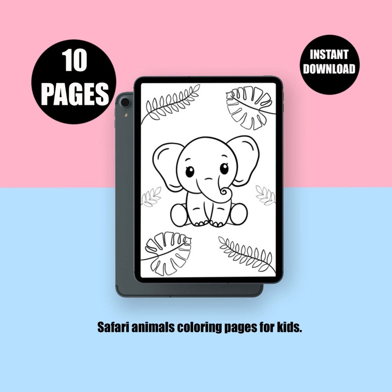 Safari Animals Coloring Pages for Kids, Kawaii Style (digital Download ...