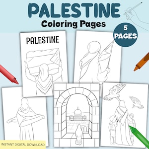 Free Palestine, Islamic Digital Coloring Page, Downloadable And Printable Palestinian Art, Palestinian Women,  Hand Drawn Gaza, Jerusalem