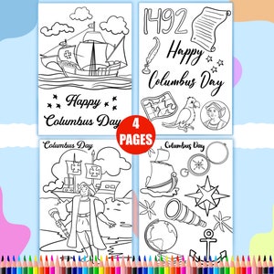 Columbus Day Jpeg Image Digital Download, Happy Columbus Day Bundle, Columbus Day Printable Design, Columbus Day Painting, Doodle Coloring