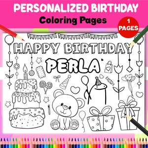 Personalized Digital Birthday Coloring Page,Downloadable Customized Coloring Book, Printable Name Coloring, Happy Birthday Coloring Activity