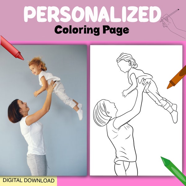 Custom Family Portrait, Personalized Coloring Pages, Family Worship Adult Coloring Page, Downloadable And Printable Coloring Activity