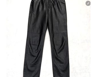 Jones New York Leather Pants Womans 10 Black Moto Genuine Vtg 90s Straight Leg