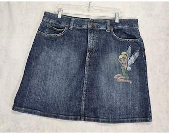 Tinkerbell Denim Skirt Large Sz 14 Disney Store Short Vtg Y2K Disneyana Jean