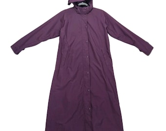 LL Bean Raincoat Womens Sz M 8 10 Long Purple Vtg Waterproof Coat Jacket Hooded