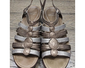 Dansko Sandals Womens EU 38 US 7.5 Drea Fisherman Wedge Bronze Gladiator Brown