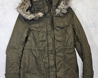 Abercrombie & Fitch Coat Womens S Sherpa Green Jacket Fur Vtg Y2K Military Army