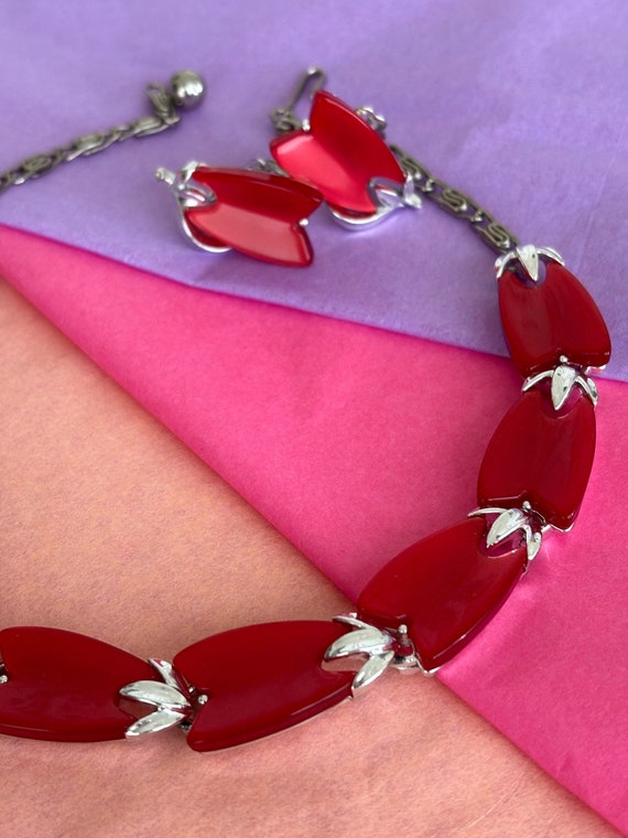 Lisner Ruby Red Abstract Tulips and Bright Silver 