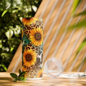 Tumbler, Sunflowers Skinny Tumbler with Straw, 20oz