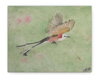 Scissor-Tailed Flycatcher Watercolor Canvas Matte Stretched Wall Art