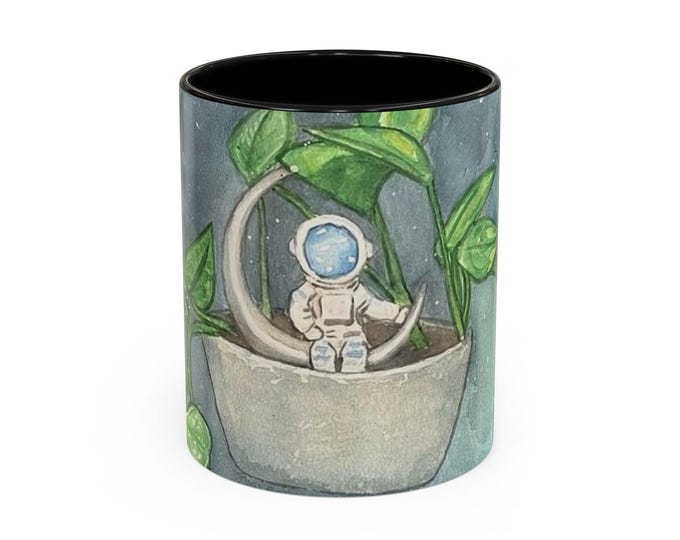Astronaut in Plant Pot Mug | Space Watercolor Coffee Mug