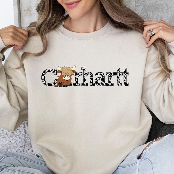 Highland Cow Sweatshirt, Carhartt Sweatshirt, Highland Cow Crewneck, Western Sweatshirt, Cute Cow Shirt, Cow Crewneck ,Cow Gift ,Farmer gift