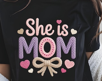 She is Mom Floral Heart T-Shirt, Mother's Day Mommy Apparel Tee