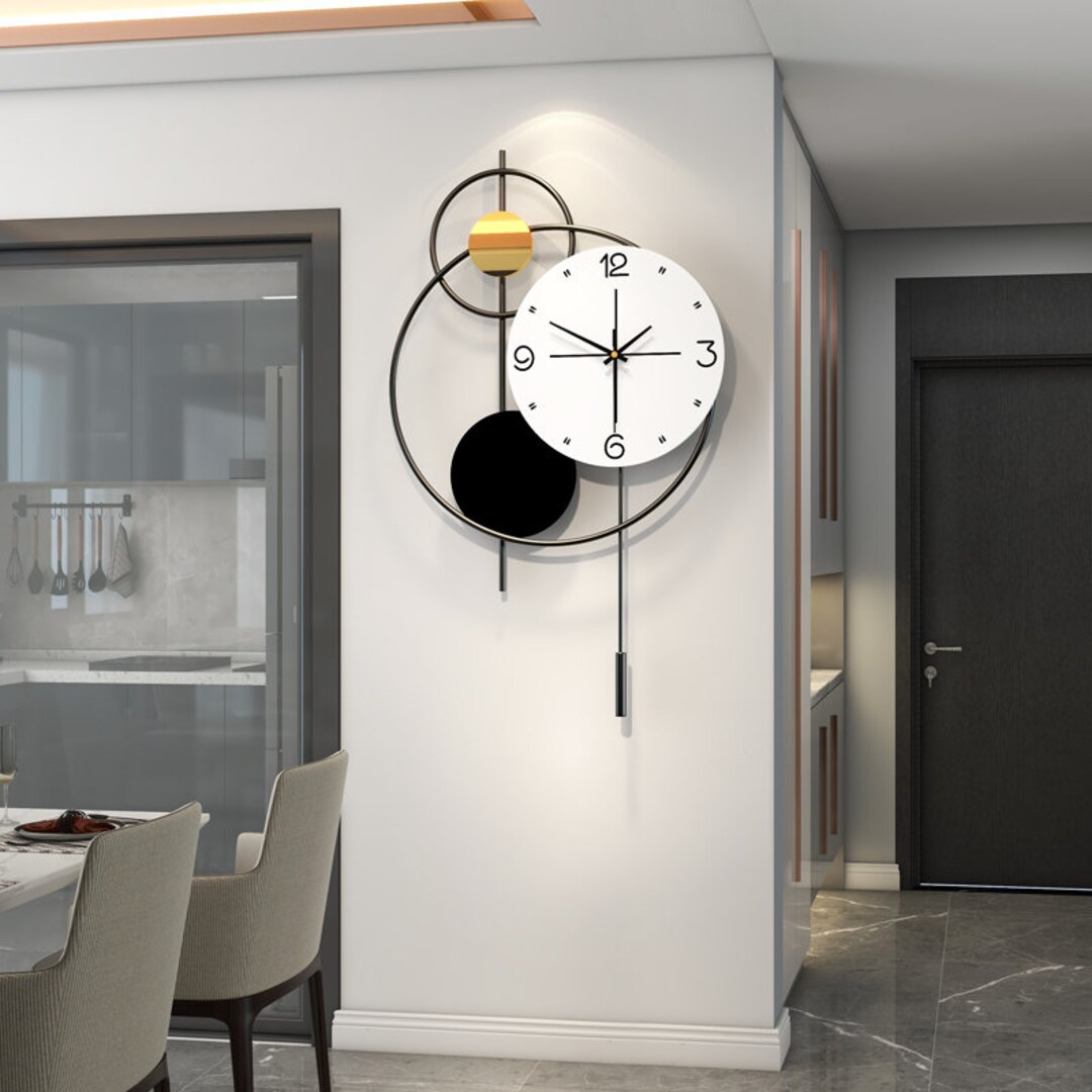 Pendulum Wall Clock Black White Gold 37cm X 62cm Iron Etsy UK