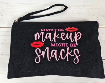 Makeup bag/ wristlet wallet pink and black with fun and stylish saying